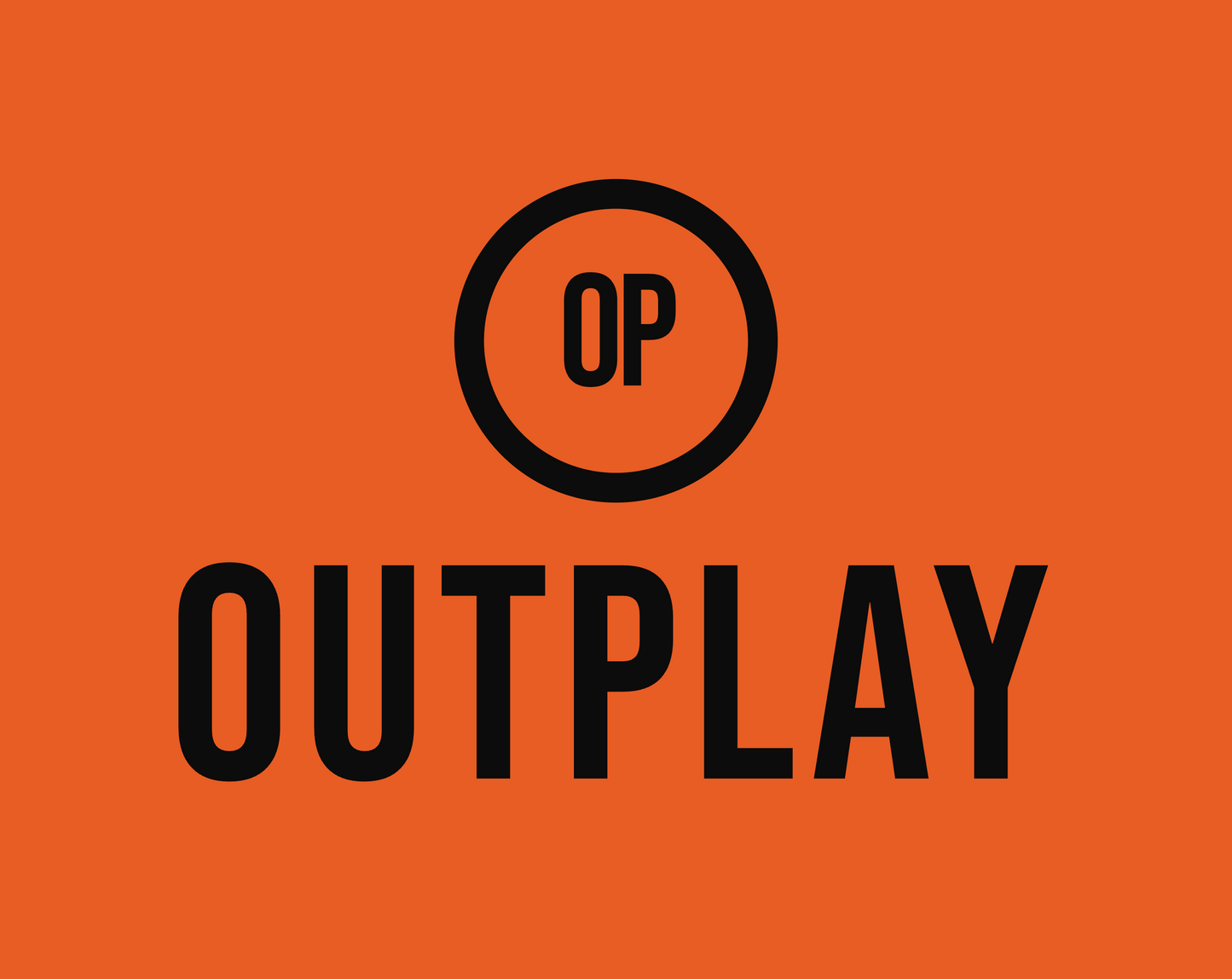 OUTPLAY logo lockup in black and orange